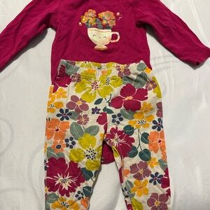 Floral Baby Outfit with Maroon Top